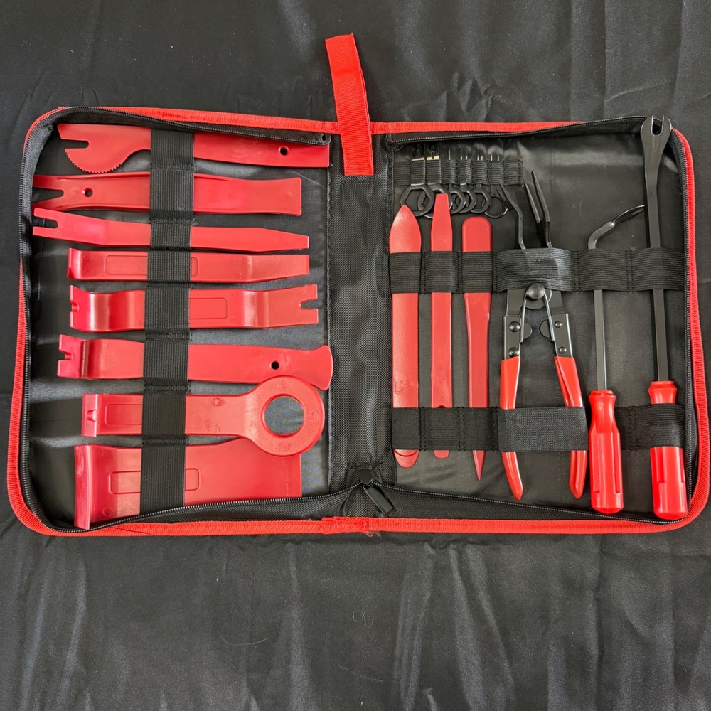 Automotive Trim Removal Tool Set 19-Piece Red Pry Bar Kit with Storage Case